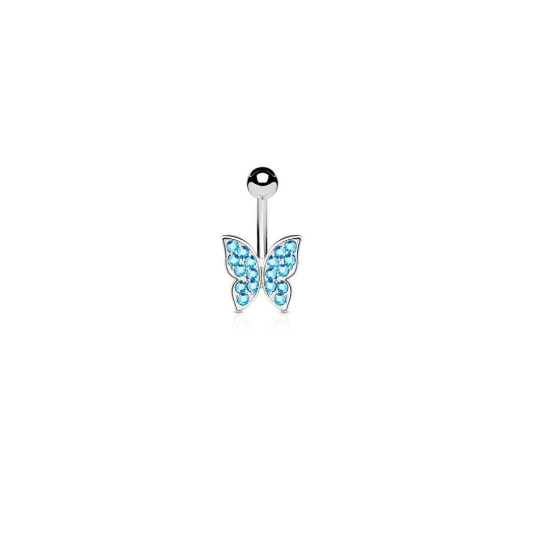 Bauchnabelpiercing Bananabell Bauch-Piercing Edelstahl Chirurgenstahl 316L Schmetterling Zirkonia Aurora, Farblos, Pink, Aqua