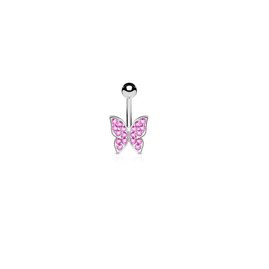 Bauchnabelpiercing Bananabell Bauch-Piercing Edelstahl Chirurgenstahl 316L Schmetterling Zirkonia Aurora, Farblos, Pink, Aqua