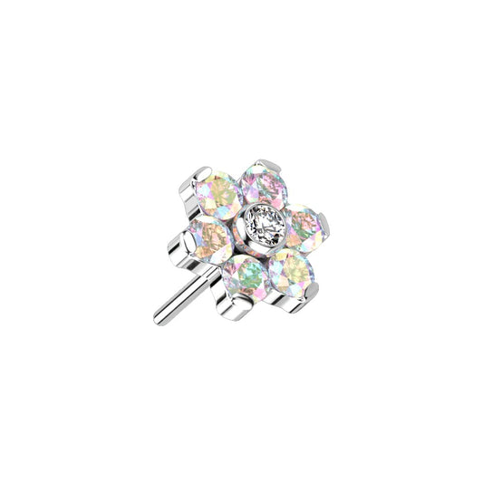 Push-In Aufsatz Blume Zirkonia Titan Grade 23 Piercing Set Mehrfarbig 5mm Groß Ohrstecker Labret Stud Nipple Straight Barbell