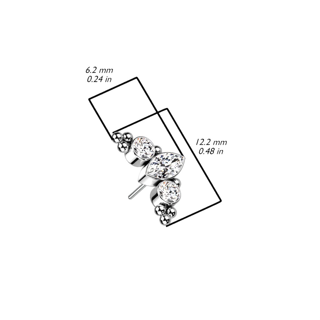 Push-In Aufsatz Silber Zirkonia Opal Titan Grade 23 Piercing Mehrfarbig 12,2mm Groß Ohrstecker Labret Stud Nipple Straight Barbell