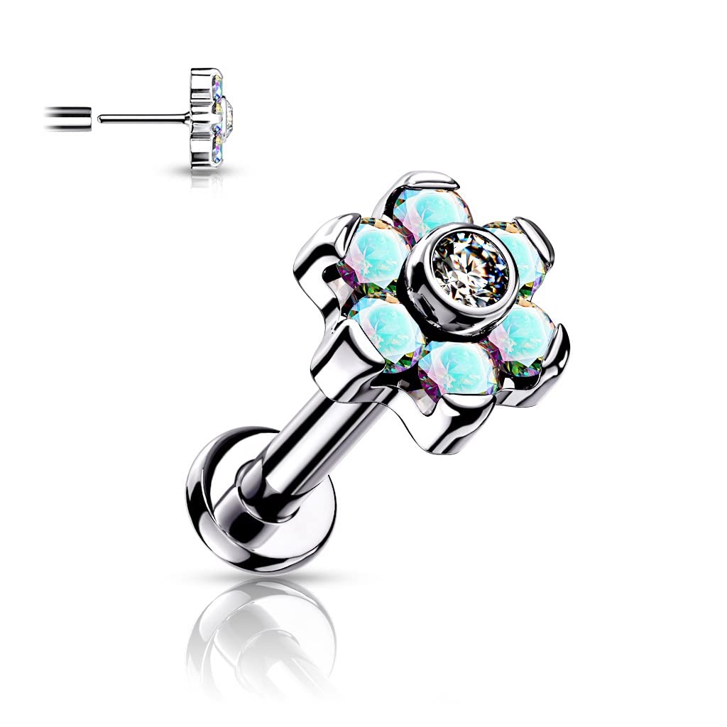 Push-In Labret Piercing Blume Zirkonia Titan Grade 23 Piercing 1mm 1,2mm Stabdicke Madonna Medusa Monroe Tragus Helix Jestrum