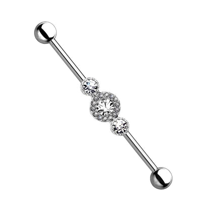 Industrial Stab Piercing Straight Barbell Hantel DREI Zirkonia in Reihe Clear pink Aqua Ohr Knorpel Cartilage Edelstahl Chirurgenstahl 316L