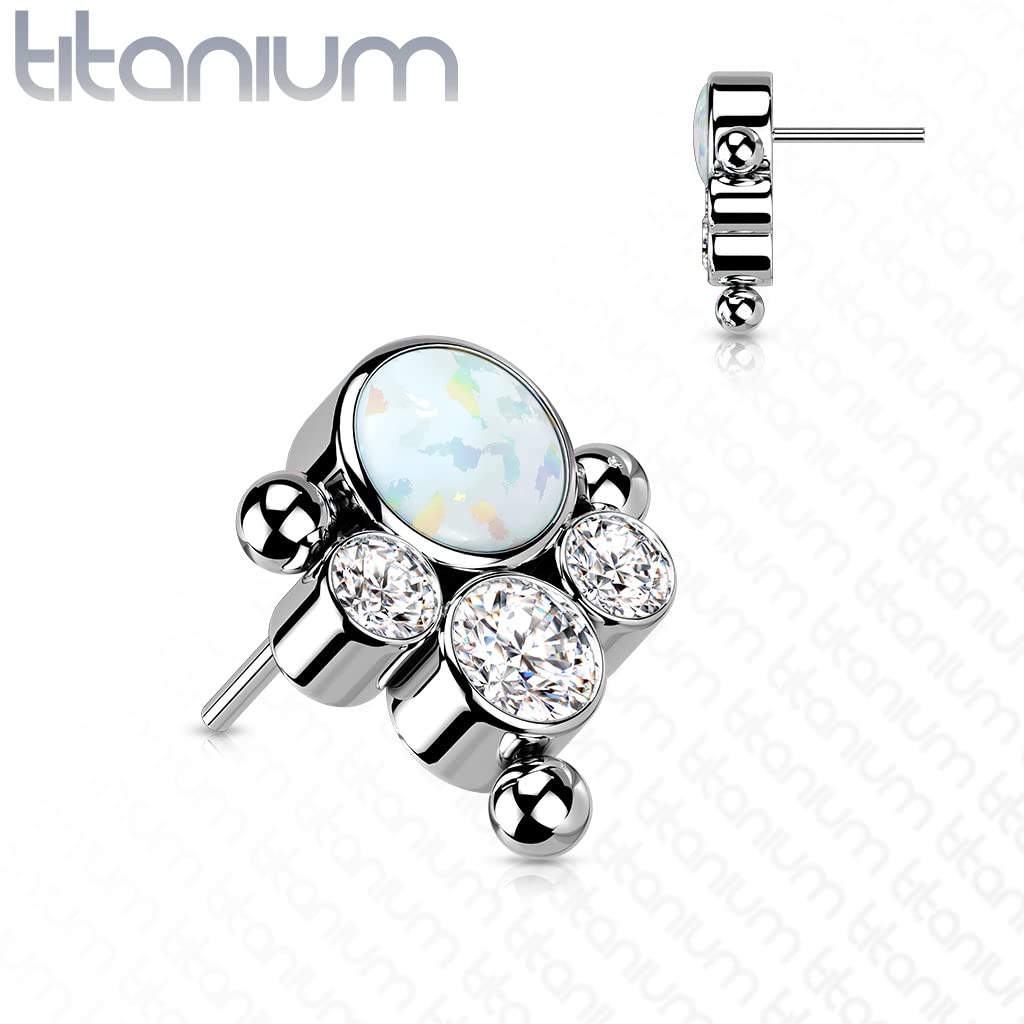 Push-In Aufsatz Zirkonia Opal Titan Grade 23 Piercing Set Mehrfarbig 8,39mm Lang Ohrstecker Labret Stud Nipple Straight Barbell