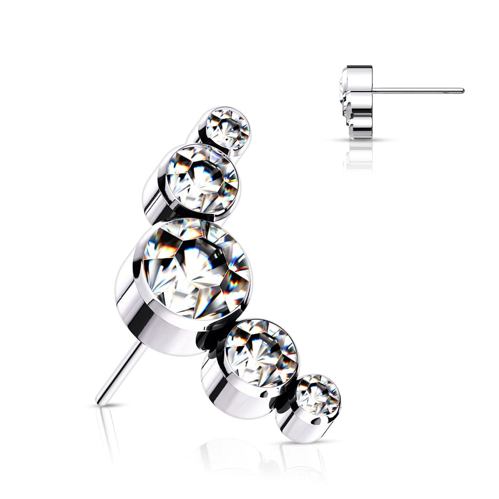 Push-In Aufsatz Silber Zirkonia Titan Grade 23 Piercing Set Mehrfarbig 12,2mm Groß Ohrstecker Labret Stud Nipple Straight Barbell