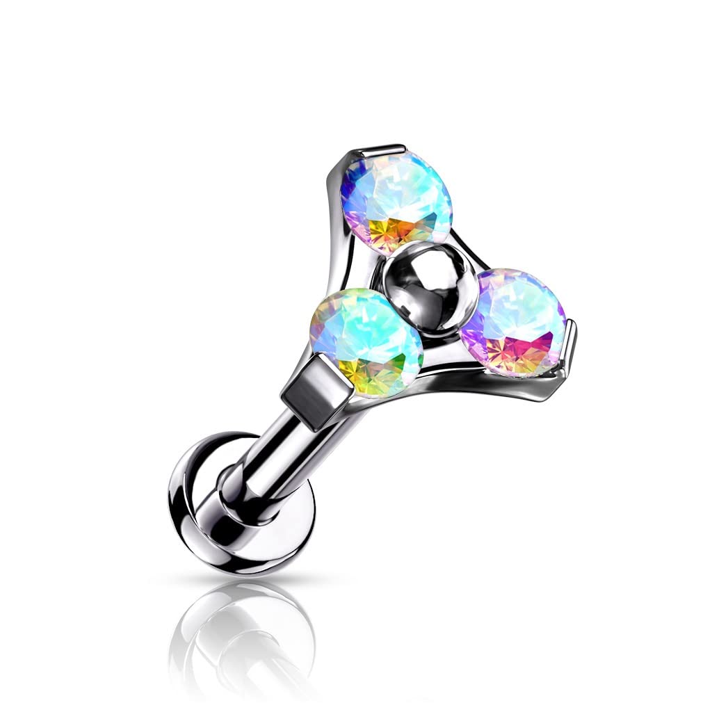 Push-In Labret Piercing Triangle Zirkonia Titan Grade 23 Piercing Set 0,8mm 1mm 1,2mm Stabdicke Madonna Medusa Monroe Tragus