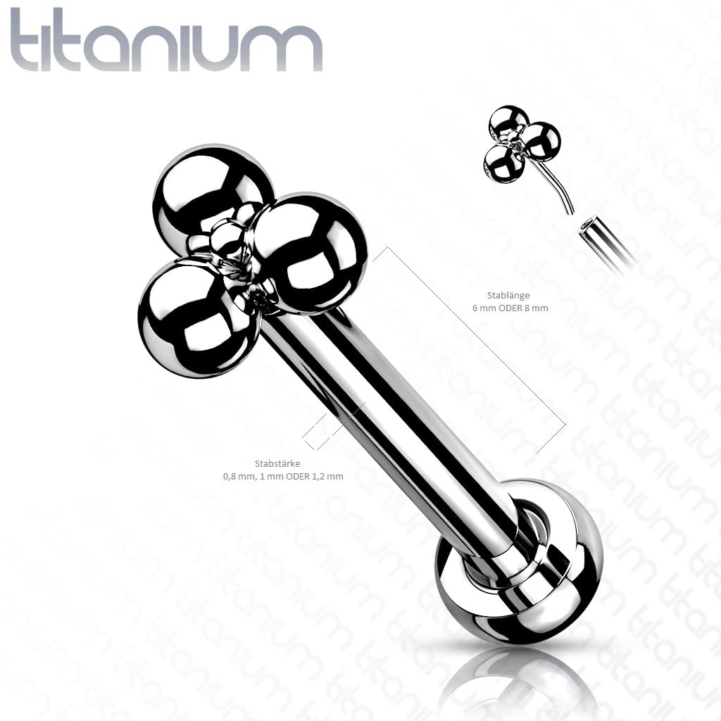 Push-In Labret Piercing Silber Titan Grade 23 Kugel Piercing Set Mehrfarbig 0,8mm 1mm 1,2mm Stabdicke Madonna Medusa Monroe