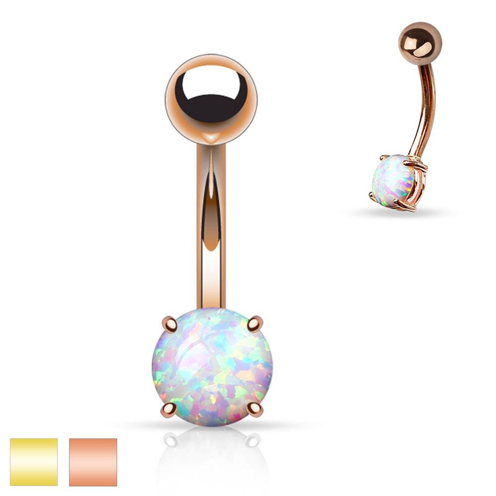 Bauchnabelpiercing aus Edelstahl Chirurgenstahl 316L vergoldet, rosévergoldet mit rundem Opal