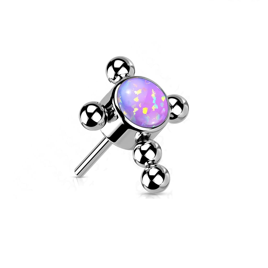 Push-In Aufsatz Kreuz Opal Zirkonia Titan Grade 23 Piercing Mehrfarbig 6,7mm Lang Ohrstecker Labret Stud Nipple Straight Barbell