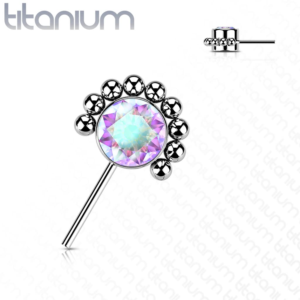 Push-In Aufsatz Silber Zirkonia Opal Titan Grade 23 Piercing Mehrfarbig 6,35mm Groß Ohrstecker Labret Stud Nipple Straight Barbell