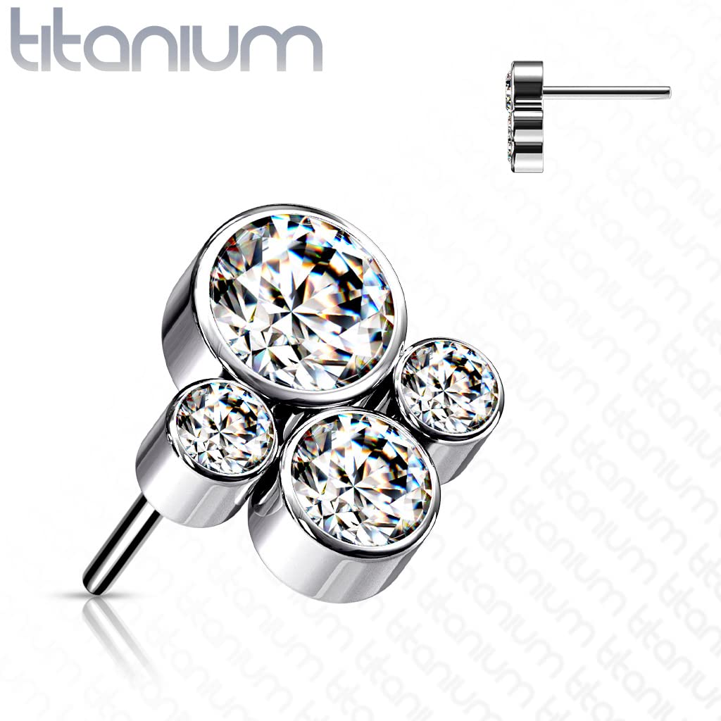 Push-In Aufsatz Tatze Silber Zirkonia Titan Grade 23 Piercing Mehrfarbig 6,4mm x 7mm Ohrstecker Labret Stud Nipple Straight Barbell