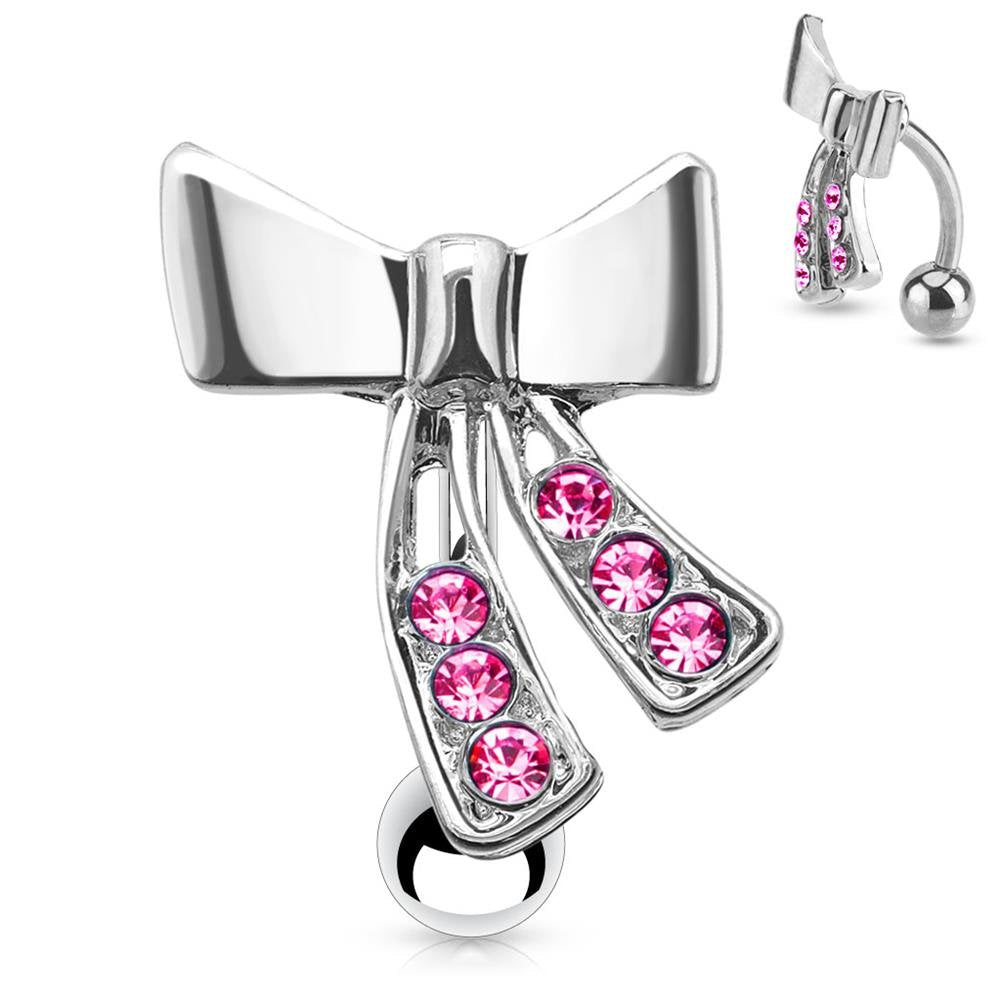 Bauchnabelpiercing aus Edelstahl Chirurgenstahl 316L vertikale Schleife mit Zirkonia farblos pink