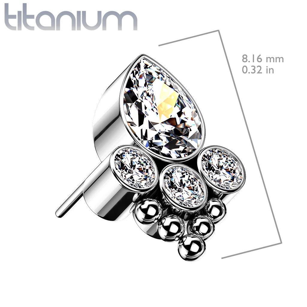 Push-In Aufsatz Silber Zirkonia Titan Grade 23 Piercing Set Mehrfarbig Ohrstecker Labret Stud Straight Barbell Tier-Pfote Kugel