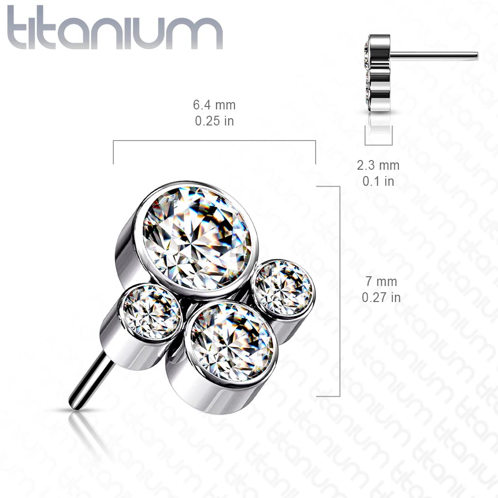 Push-In Aufsatz Tatze Silber Zirkonia Titan Grade 23 Piercing Mehrfarbig 6,4mm x 7mm Ohrstecker Labret Stud Nipple Straight Barbell