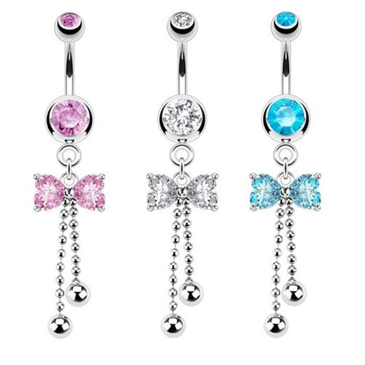 Bauchnabelpiercing Bananabell Bauch-Piercing Schleife hängende Ketten Zirkonia Clear pink Aqua Edelstahl Chirurgenstahl 316L