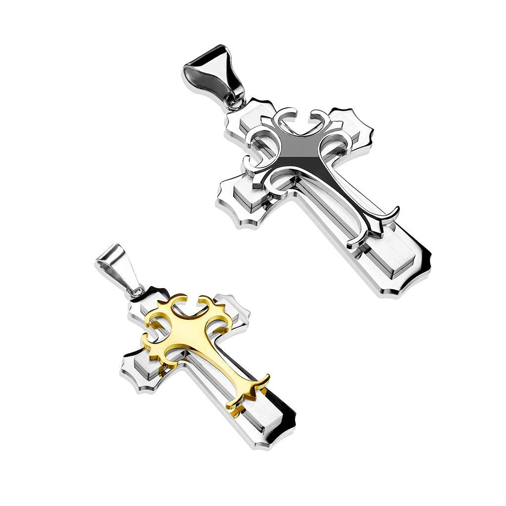 Kettenanhänger Doppeltes Kreuz Gothic-Top 316L Chirurgenstahl Silber Schwarz Gold Halskettennhänger Pendant Damen